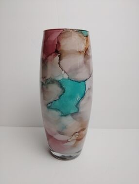 Reverse Painted 10" Italian Art Glass Vase Vintage Handmade and Painted